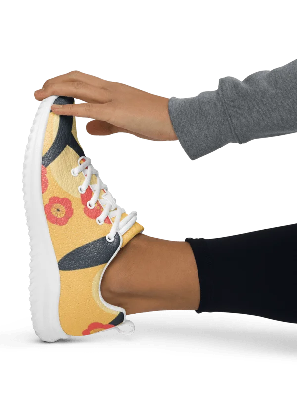 Japanese Floral Women's Athletic Shoes | Yellow Retro Camellia Print Sneaker product image (4)