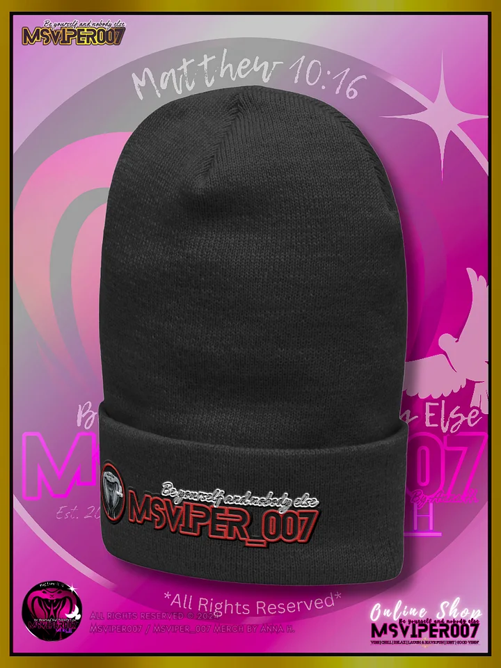 Cuffed Beanie [ Embroidered Design(s) ] - "MsViper_007™ Brand [red/blk/V1] - Support&Sport" Stylish Beanie by Anna H. product image (2)