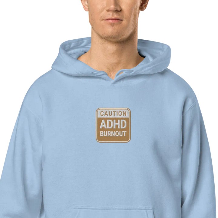 CAUTION: ADHD BURNOUT embroidered pigment hoodie (brown design) product image (2)
