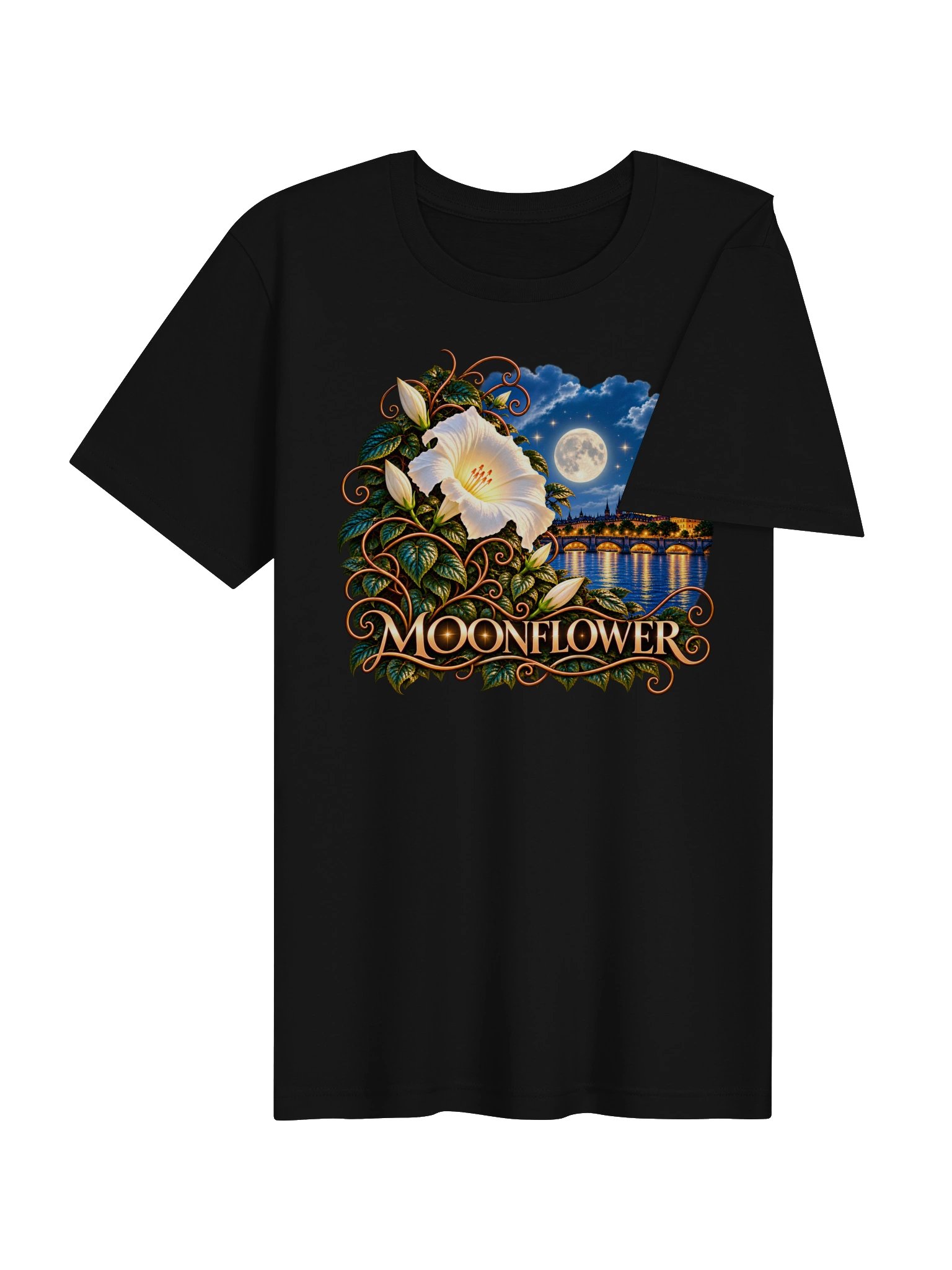 Moonflower – Moonlight & Floral Art T-Shirt by Elixir AJ product image (4)