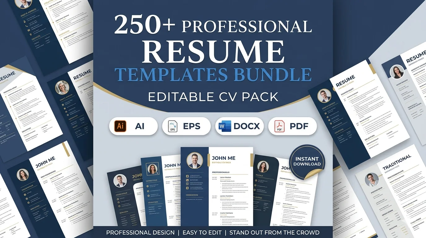 250+ Professional Resume Templates Bundle - Editable CV Package product image (2)