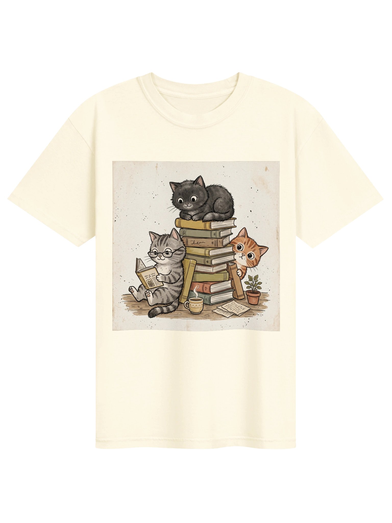 Cute Cat Reading Book T-Shirt | Vintage Book Lover & Cat Lover Shirt product image (1)