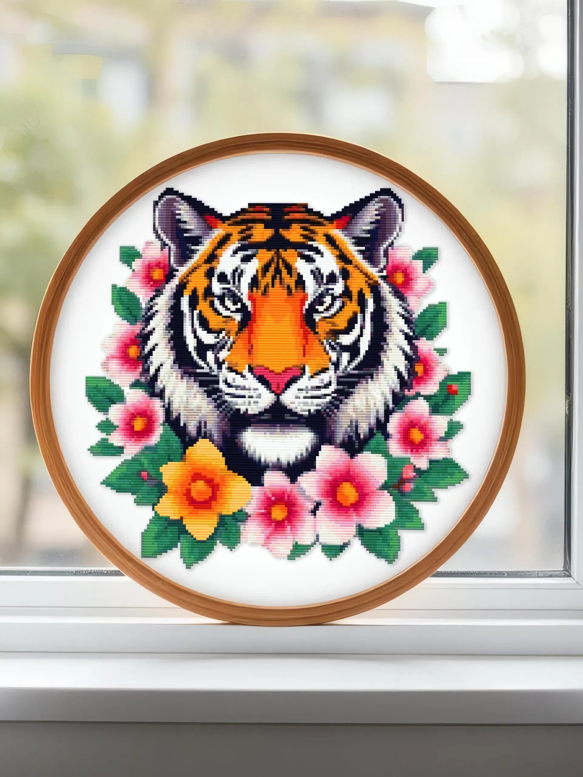 Floral Tiger Cross Stitch Pattern product image (2)