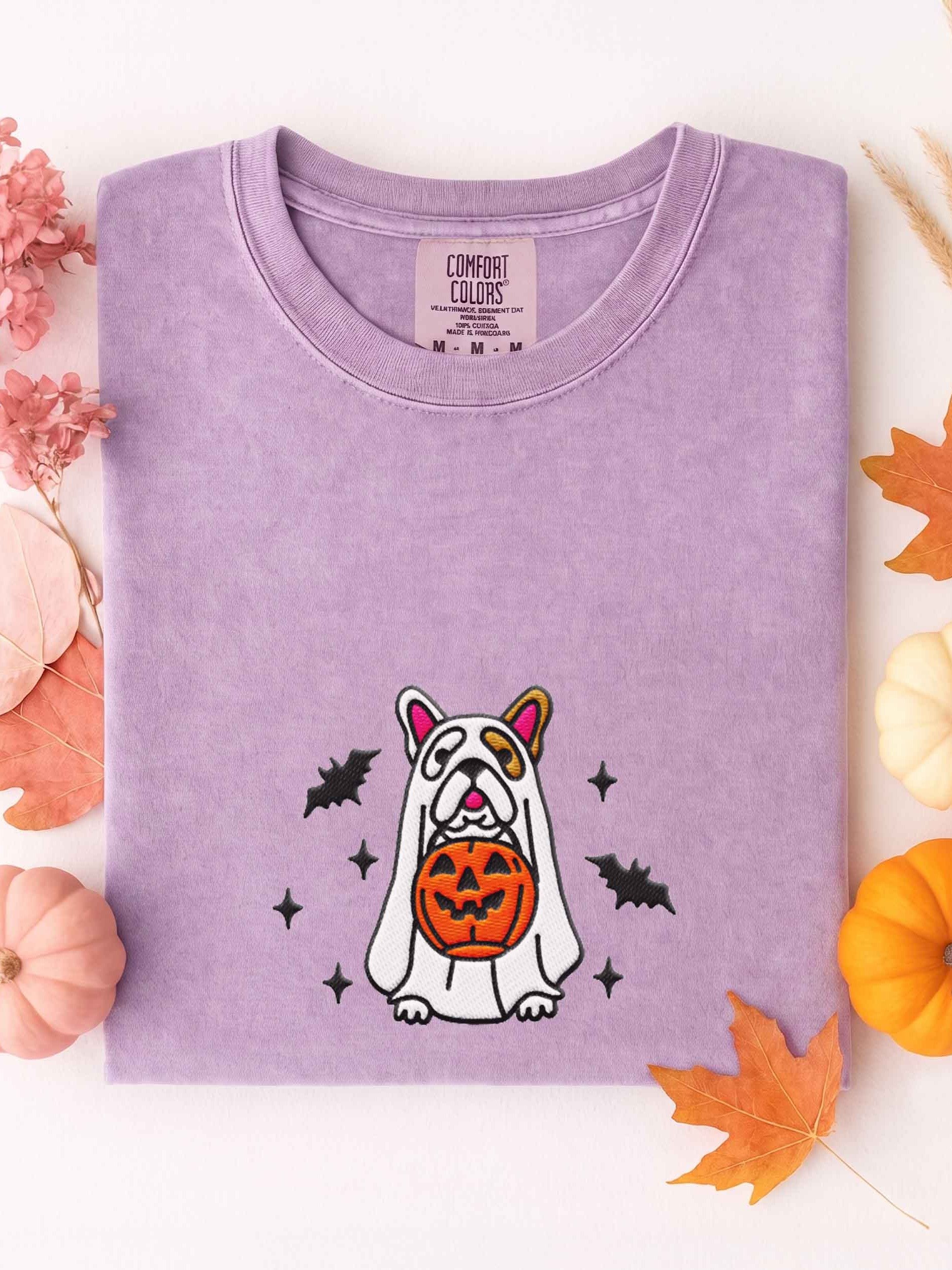 Halloween French Bulldog(Pied, Brown & White) Embroidered T-Shirt product image (1)