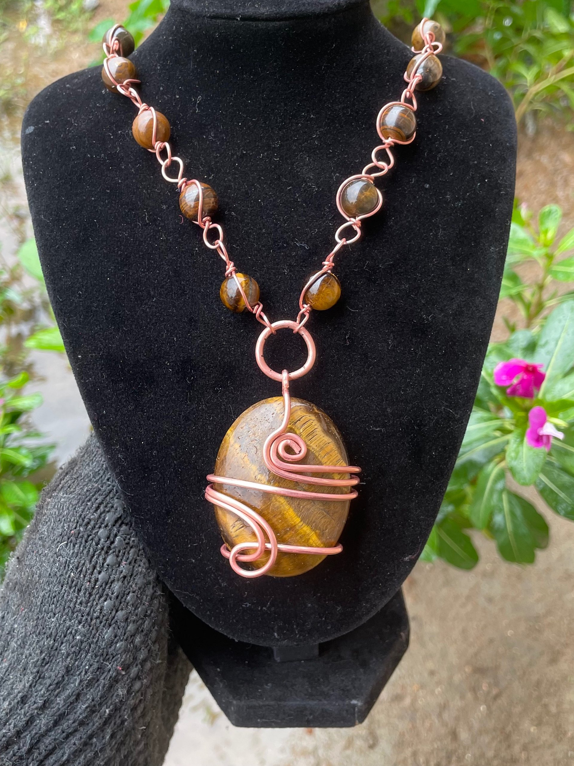 Luxury masterpiece Handcrafted Tiger Eye Copper Wire-Wrapped Statement Necklace product image (2)