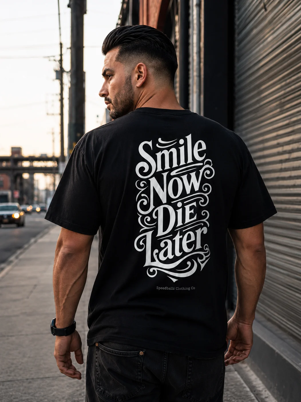 Smile Now⚡Die Later - Traditional Script Black Tee product image (1)