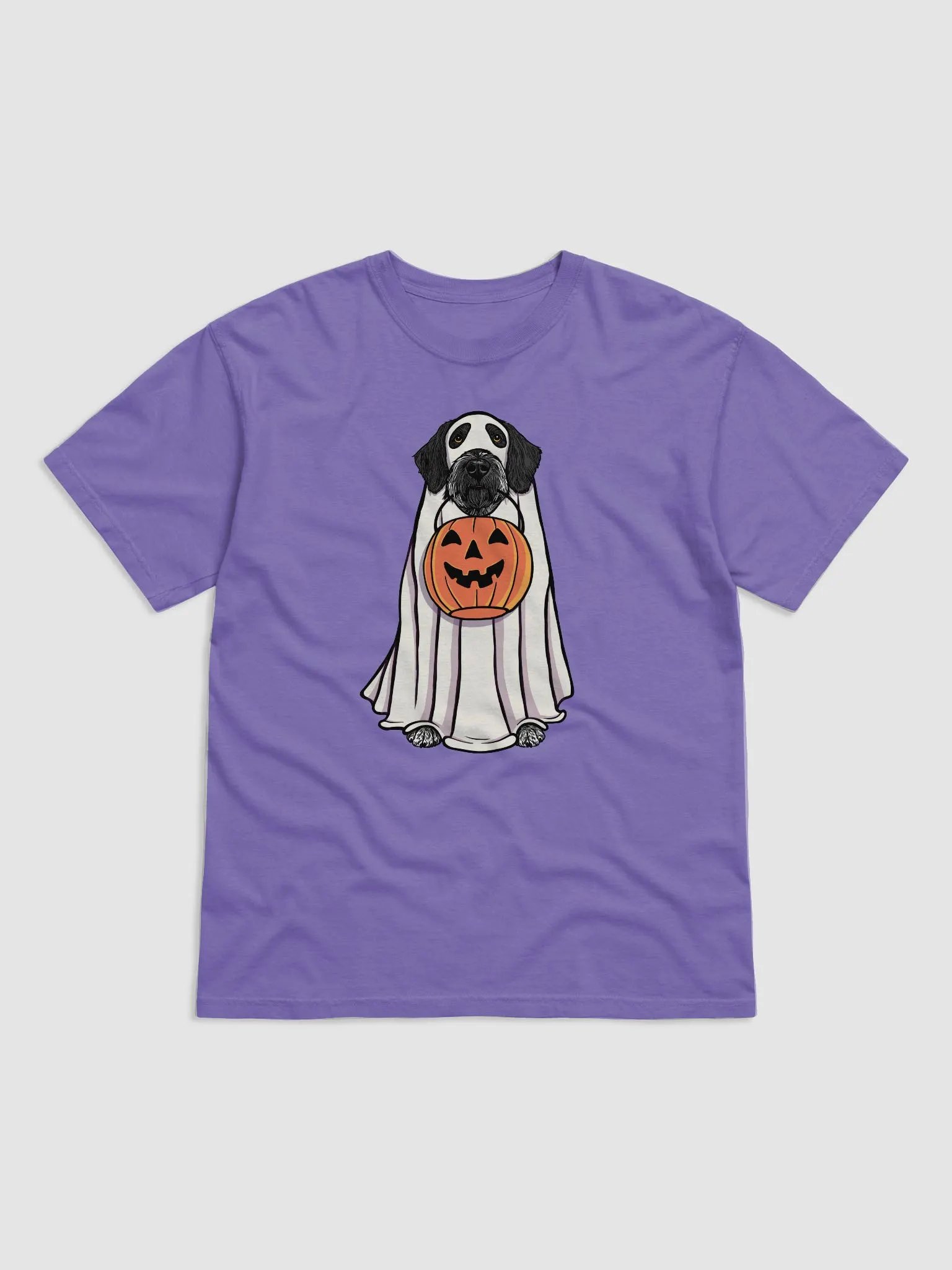 Funny Halloween German Wirehaired Pointer(Black) T-Shirt | Funny Dog Wearing a Ghost Costume and Holding a Pumpkin Basket product image (22)