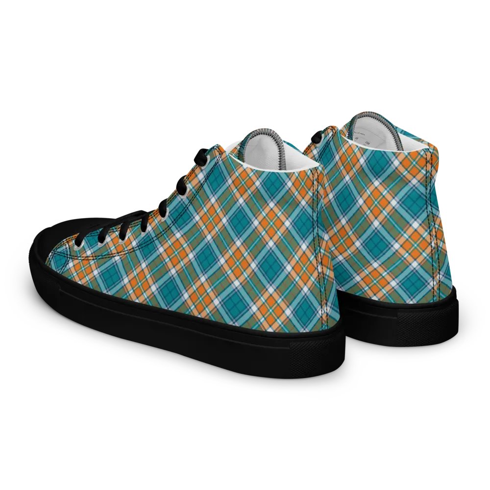 Turquoise and Orange Sporty Plaid Men's High Top Shoes product image (9)