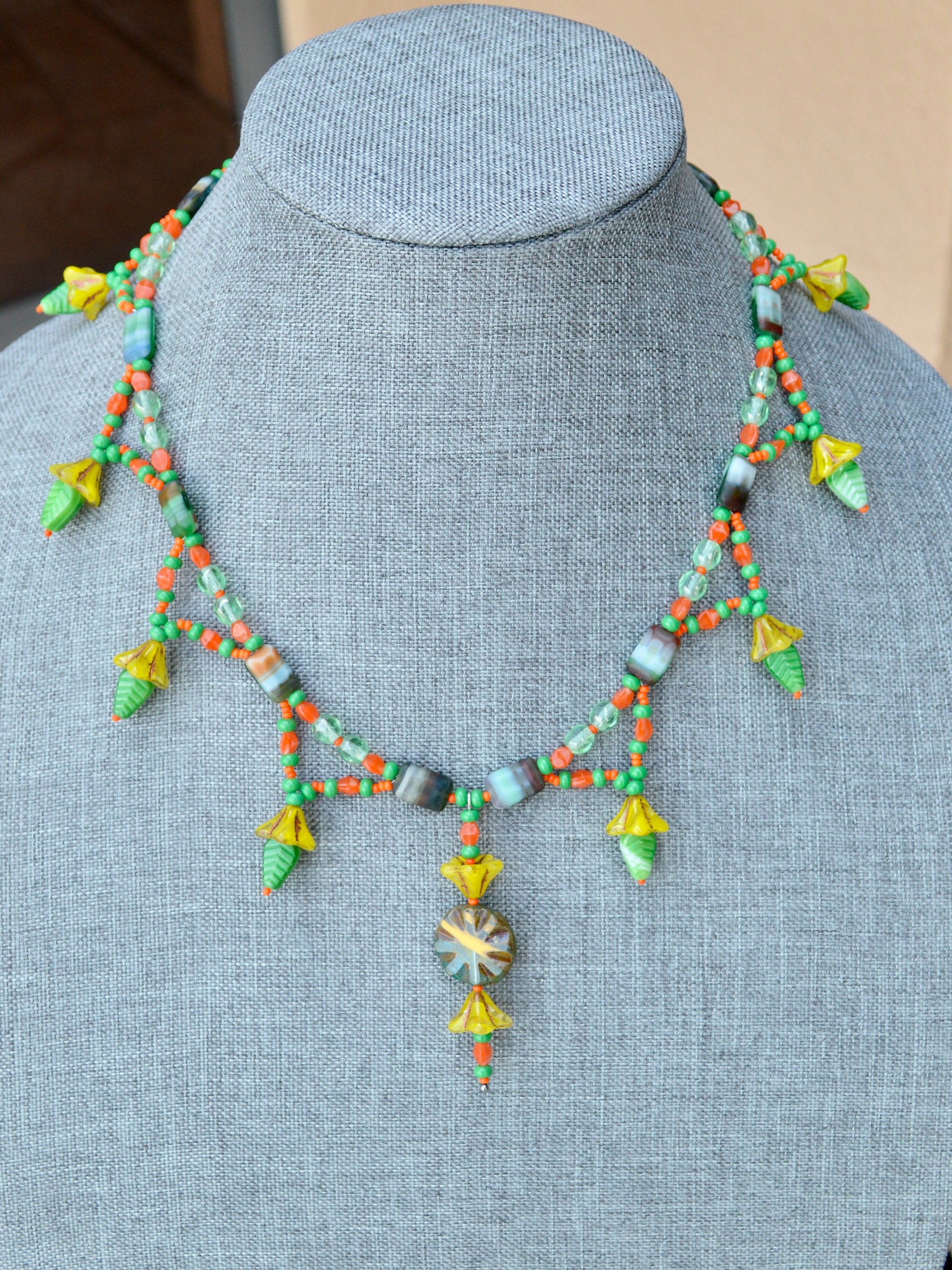 Fairygoth Colorful Green Leaf and Yellow Flower Handmade Necklace product image (3)