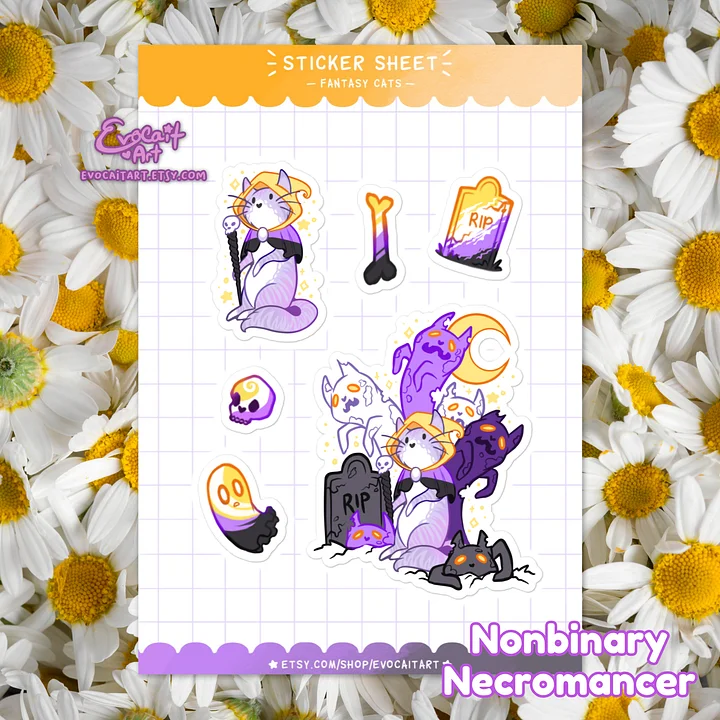 Fantasy Pride Cat Sticker Sheet: Nonbinary Necromancer product image (1)