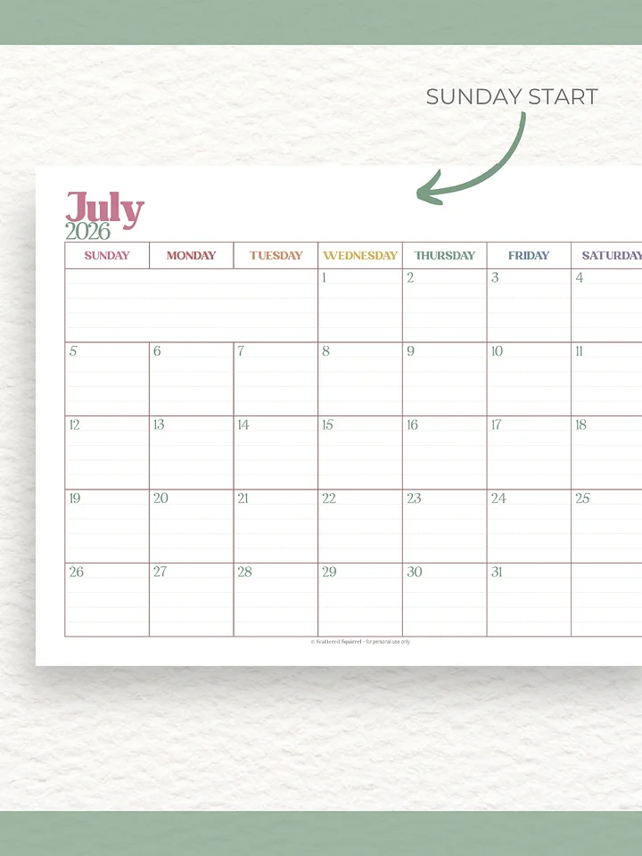 Summer Garden - 26-27 Calendar - Single Page per Month - Letter Size product image (2)