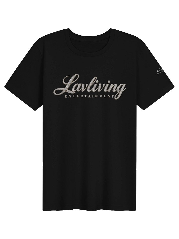 Lavliving Entertainment — Horizontal Diamond Script Black Tee — actual product view
