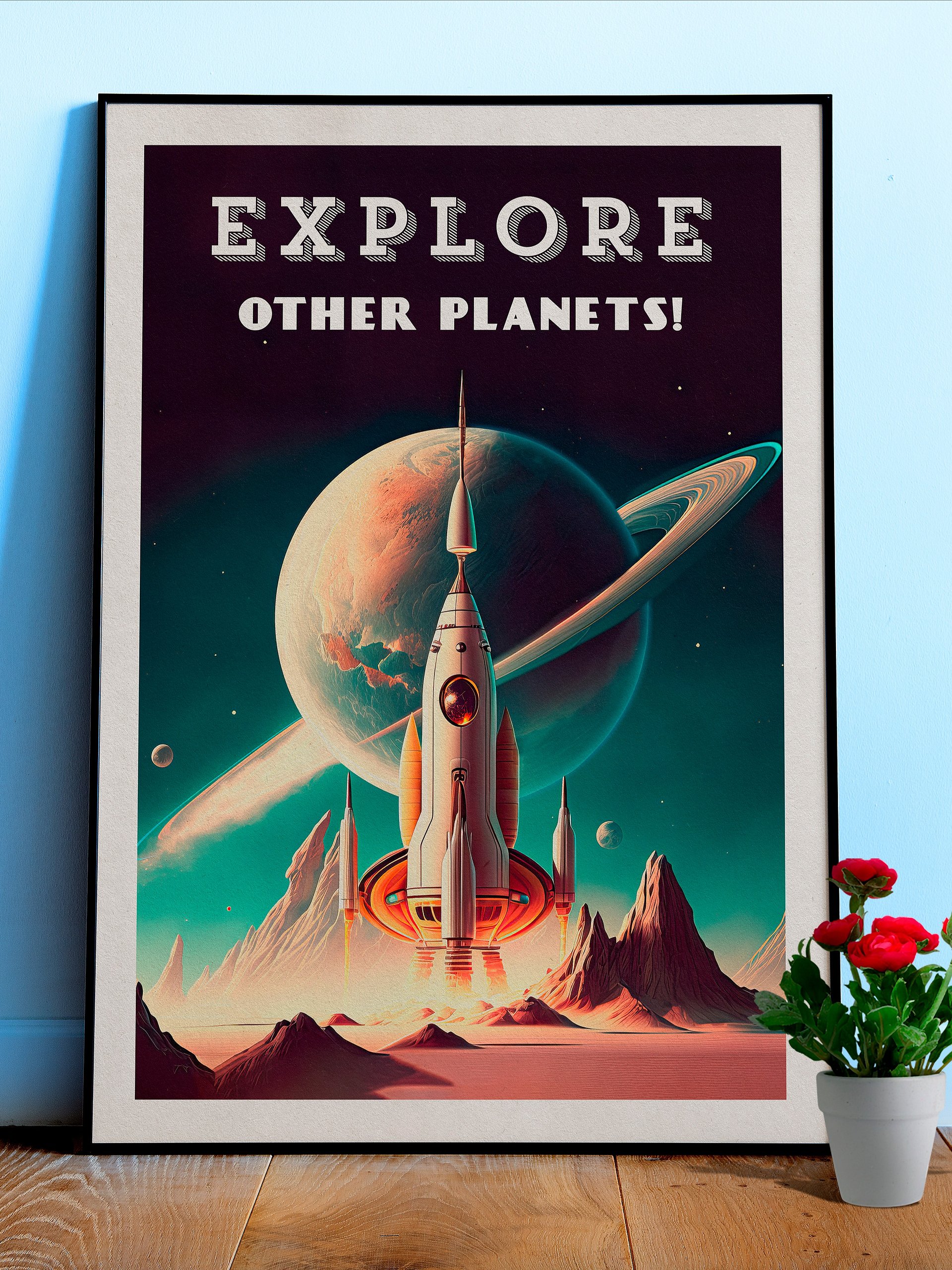 Explore other planets! — Vintage space poster, retro space art, propaganda poster, retrofuturism art, retro sci-fi print product image (1)