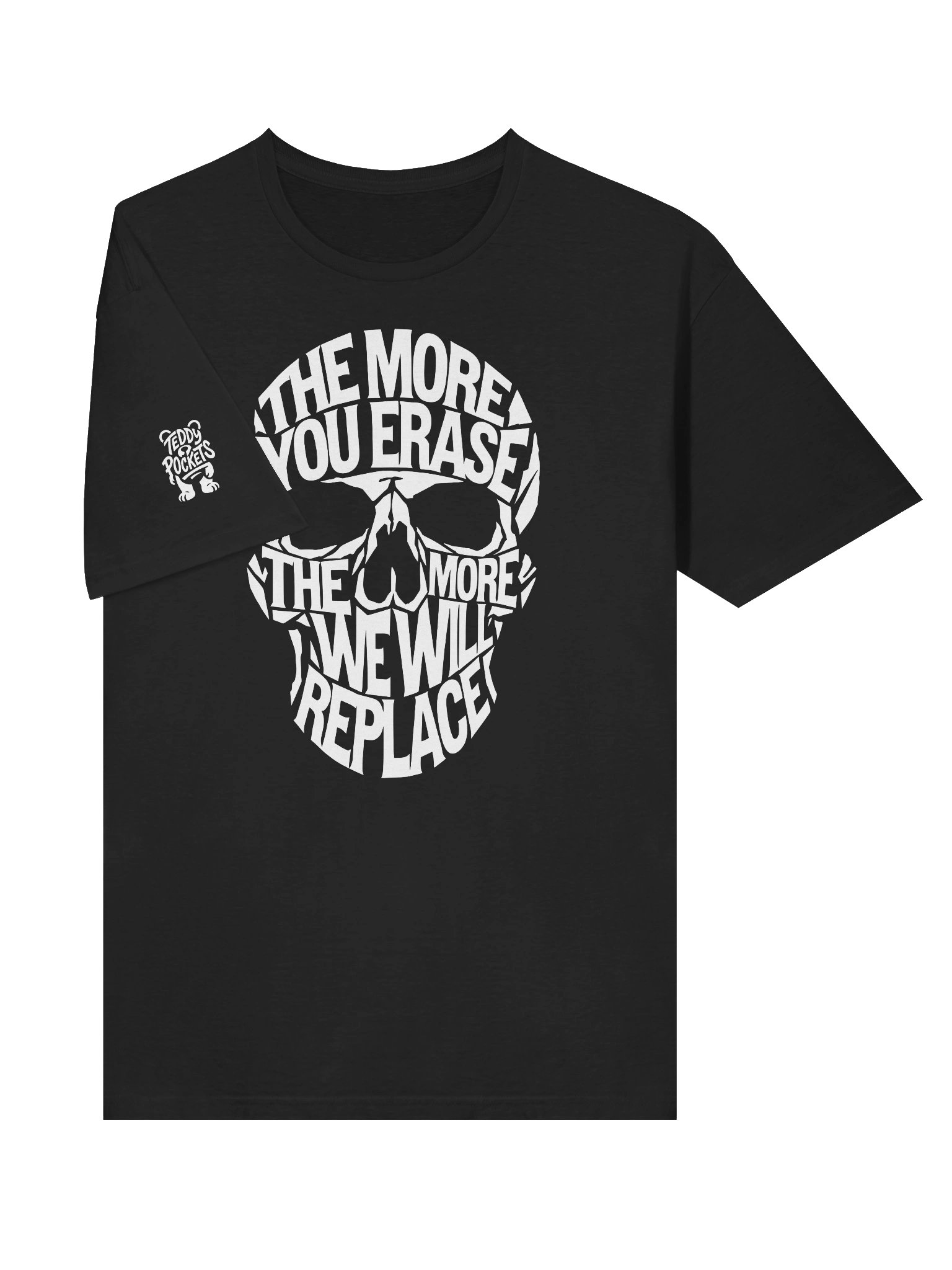 THE MORE YOU ERASE SKULL Graphic T-Shirt White on Black product image (3)