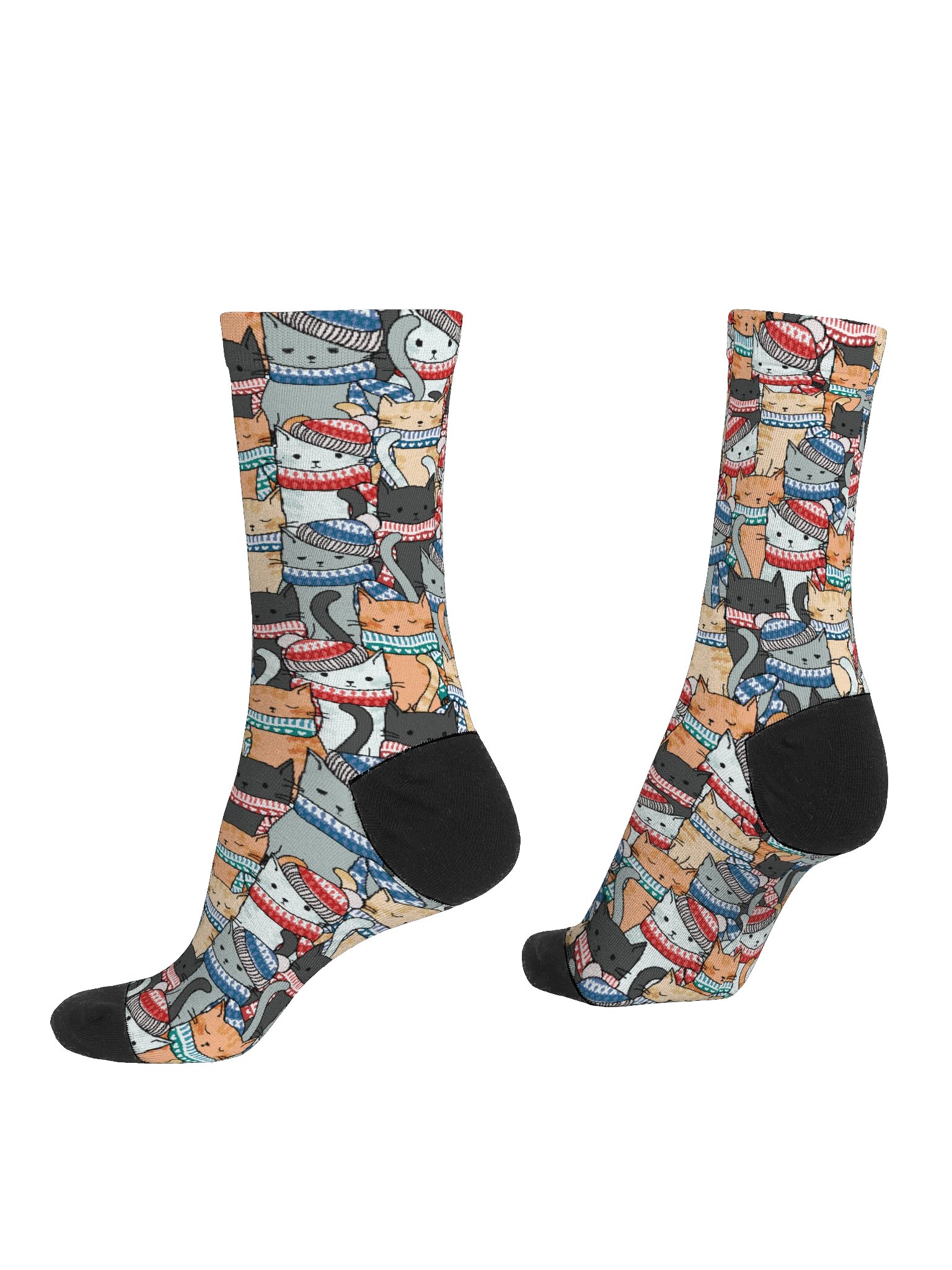 Cats in Winter Hats & Scarves Pattern Socks product image (4)