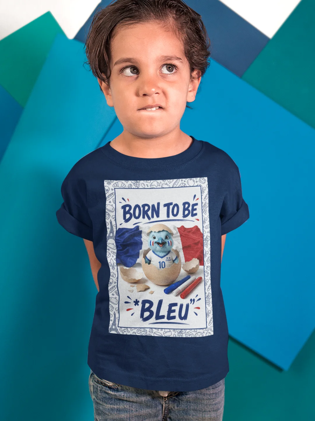 Born to be Bleu Cute French Football Mascot Kids T-Shirt product image (1)
