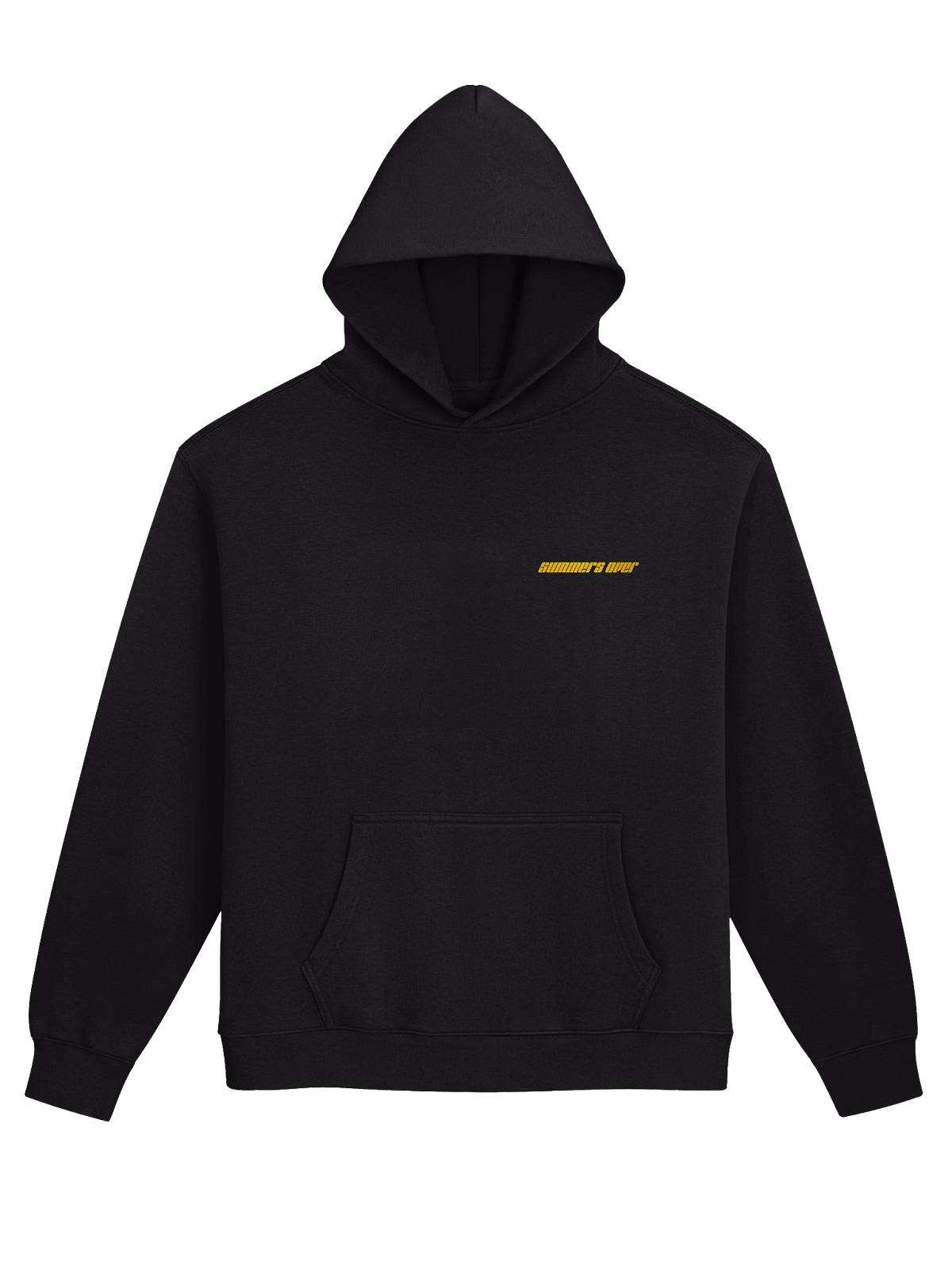 Summers Over Legacy Hoodie in black, back view with the Small World globe graphic in yellow