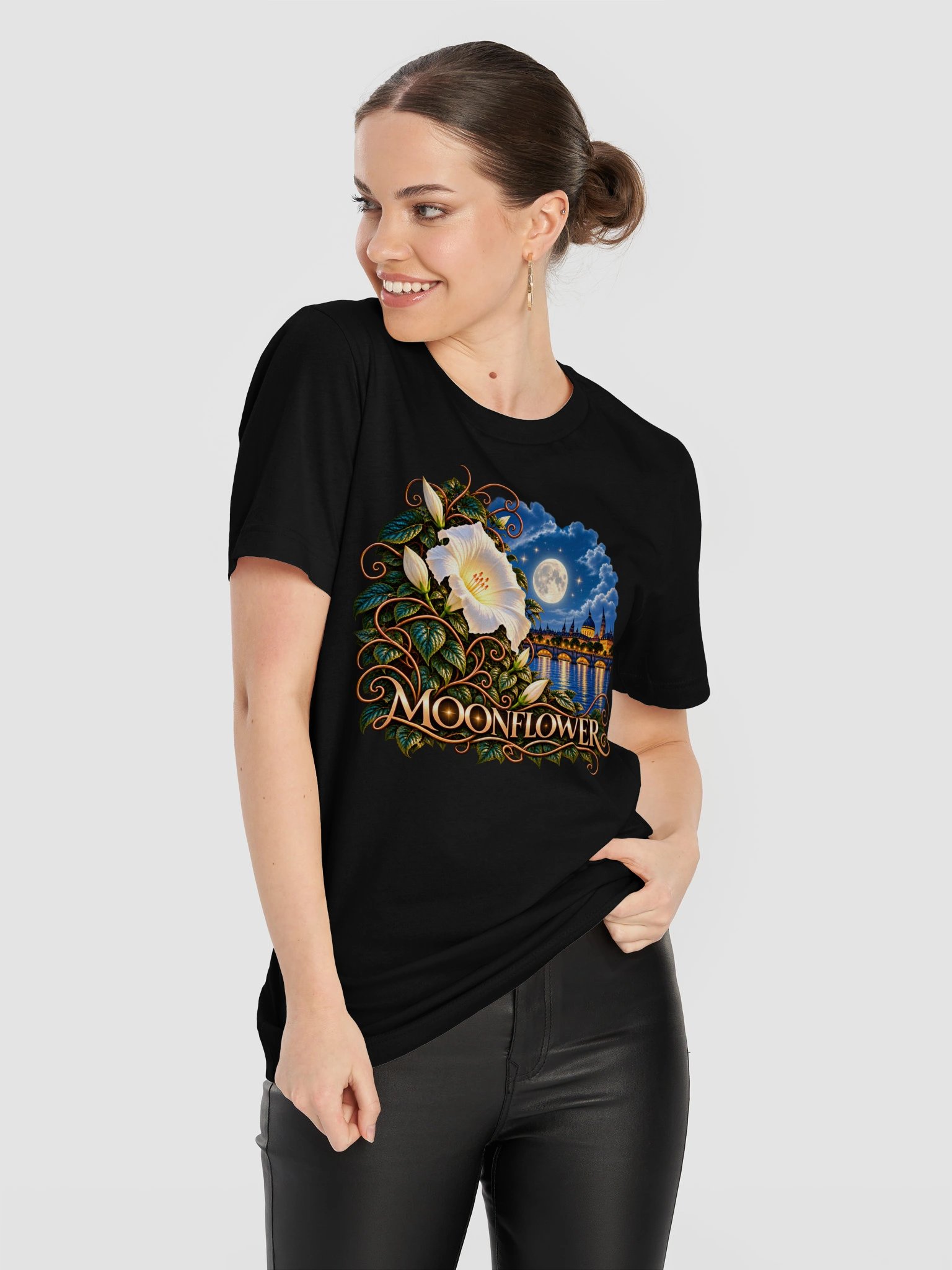Moonflower – Moonlight & Floral Art T-Shirt by Elixir AJ product image (11)