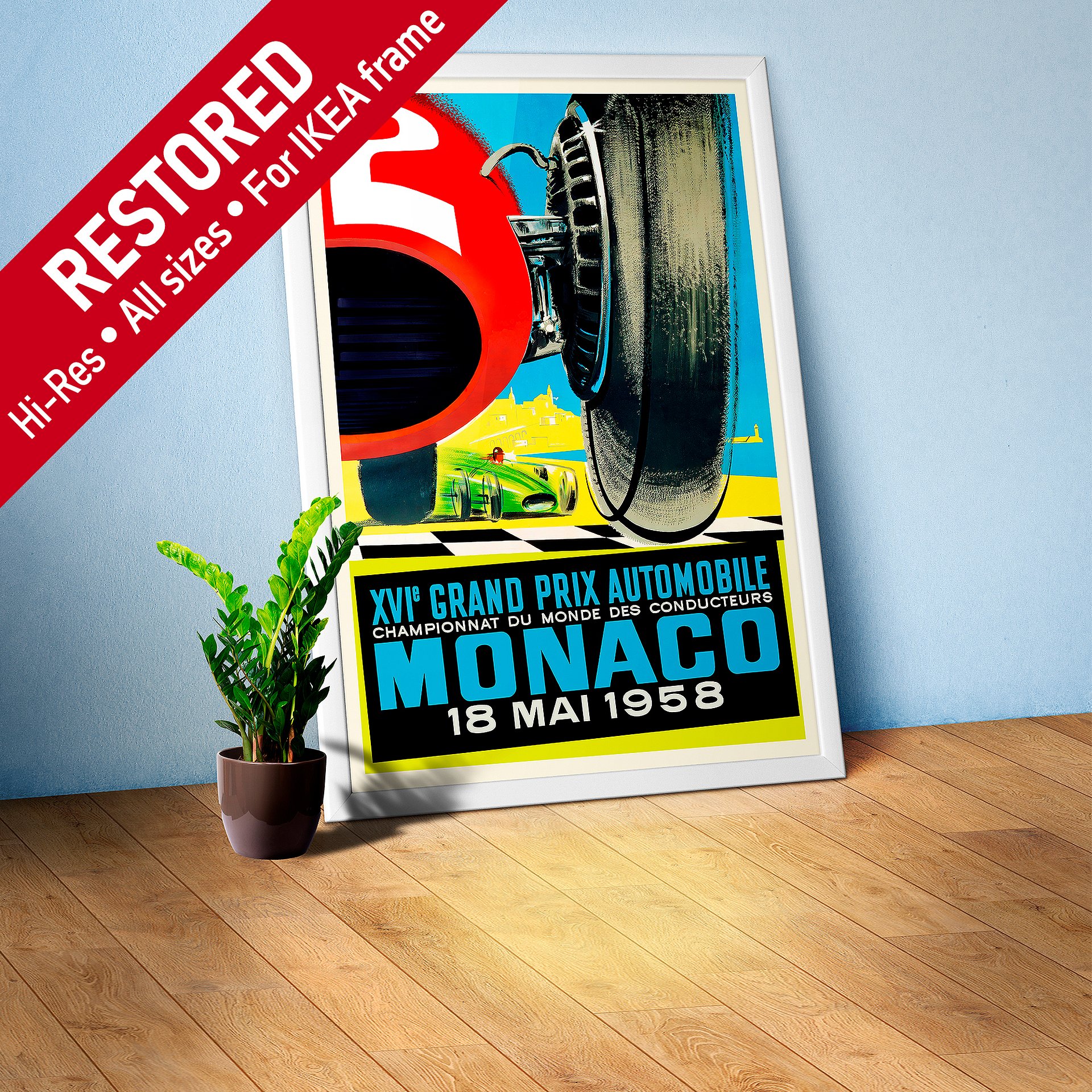 Monaco Vintage F1 Grand Prix, 1958 poster — Vintage Formula 1 poster, Monaco Grand Prix poster, retro travel poster, retro travel art product image (1)