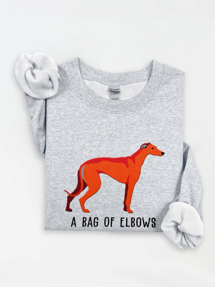 A Bag of Elbows Sweatshirt (Embroidered) of an English Greyhound(Red) product image (1)