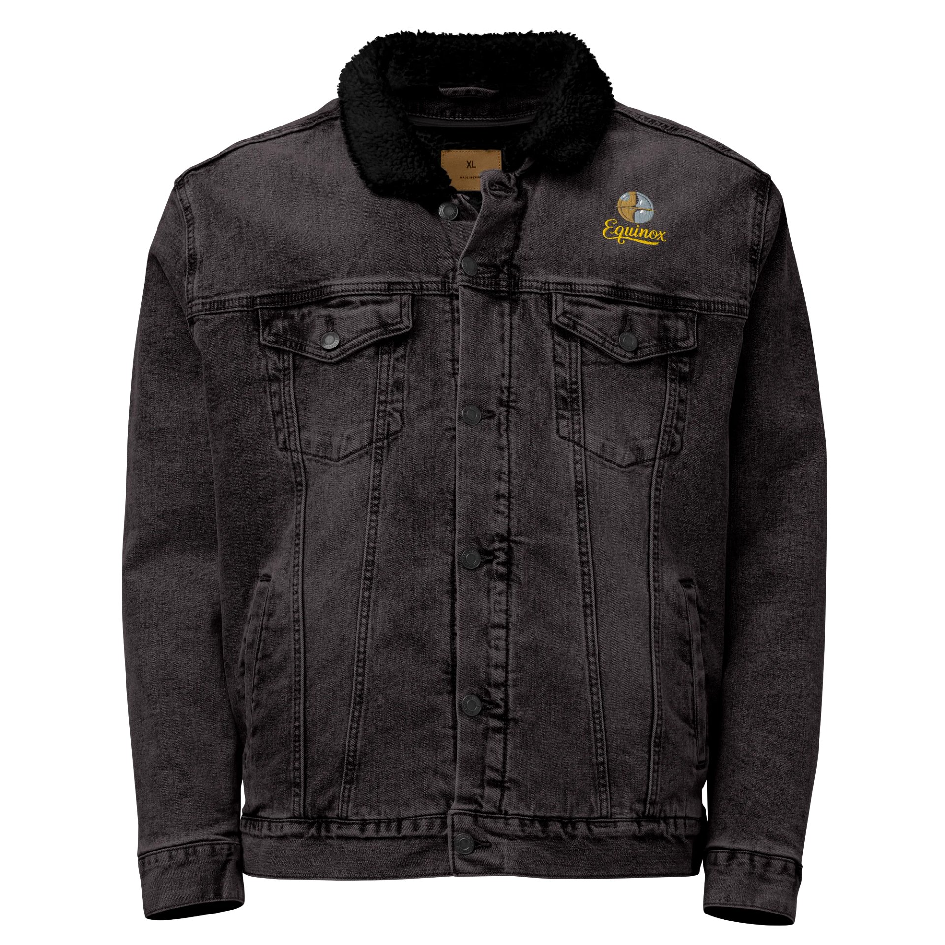 Equinox Unisex Sherpa Denim Jacket - Black & Light Denim, Celestial Design, Heavyweight product image (1)