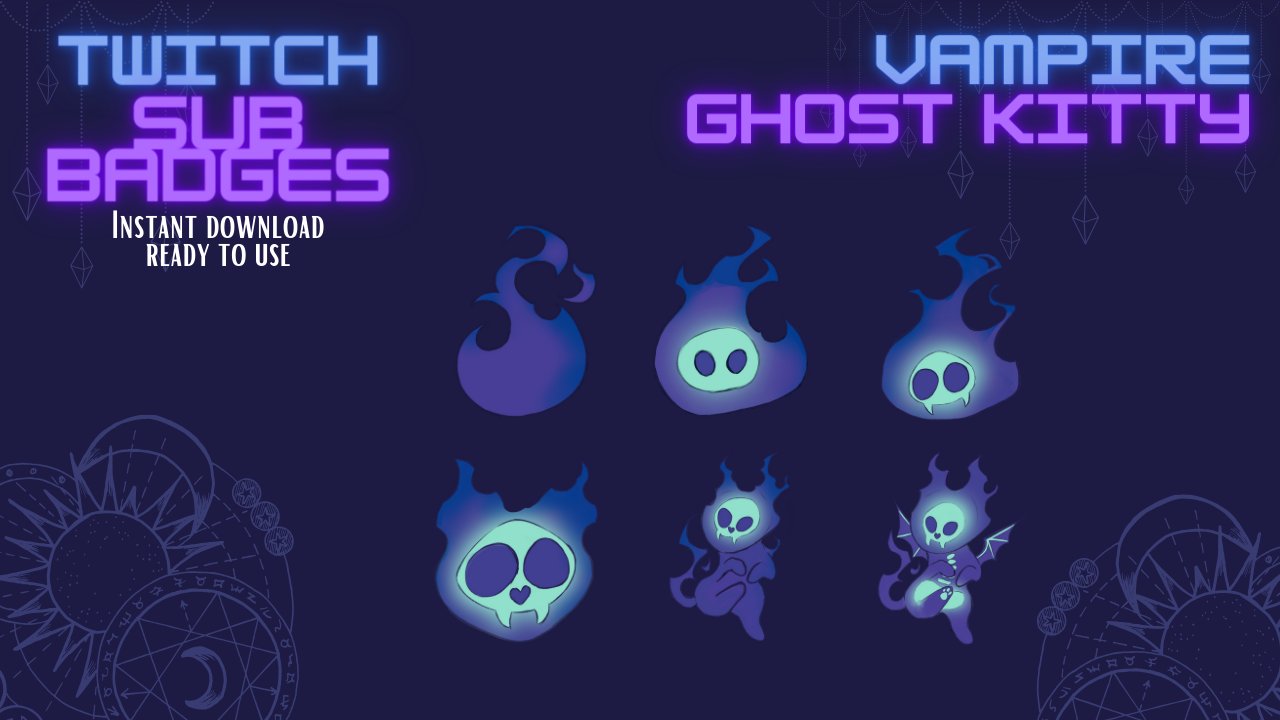 Vampire Bat Ghost Kitty Sub/Bit Badges product image (1)