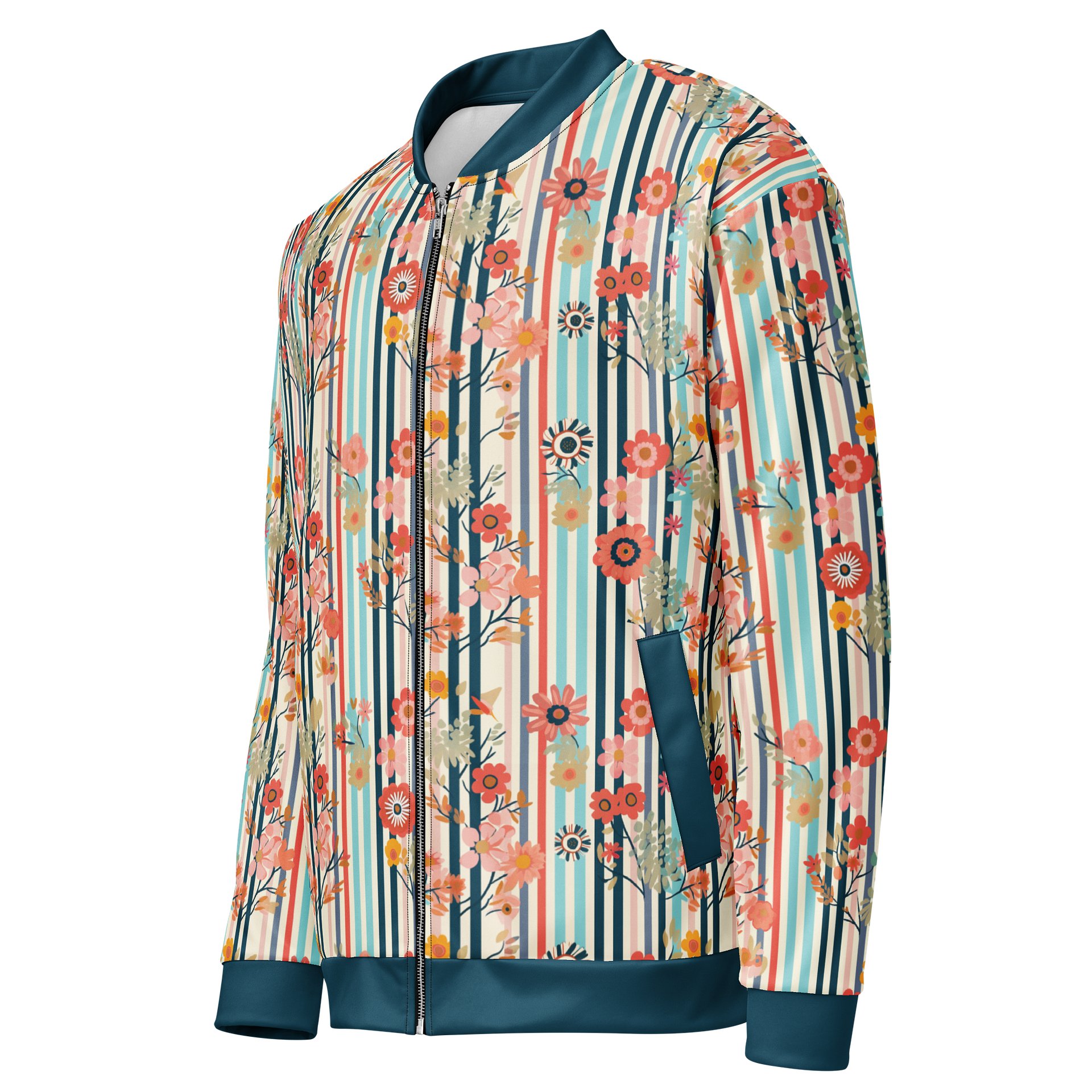 Eclectic Floral Stripe Bomber Jacket product image (3)