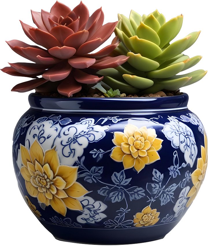 Chinese Porcelain Pot with Yellow Floral Motif PNG product image (1)