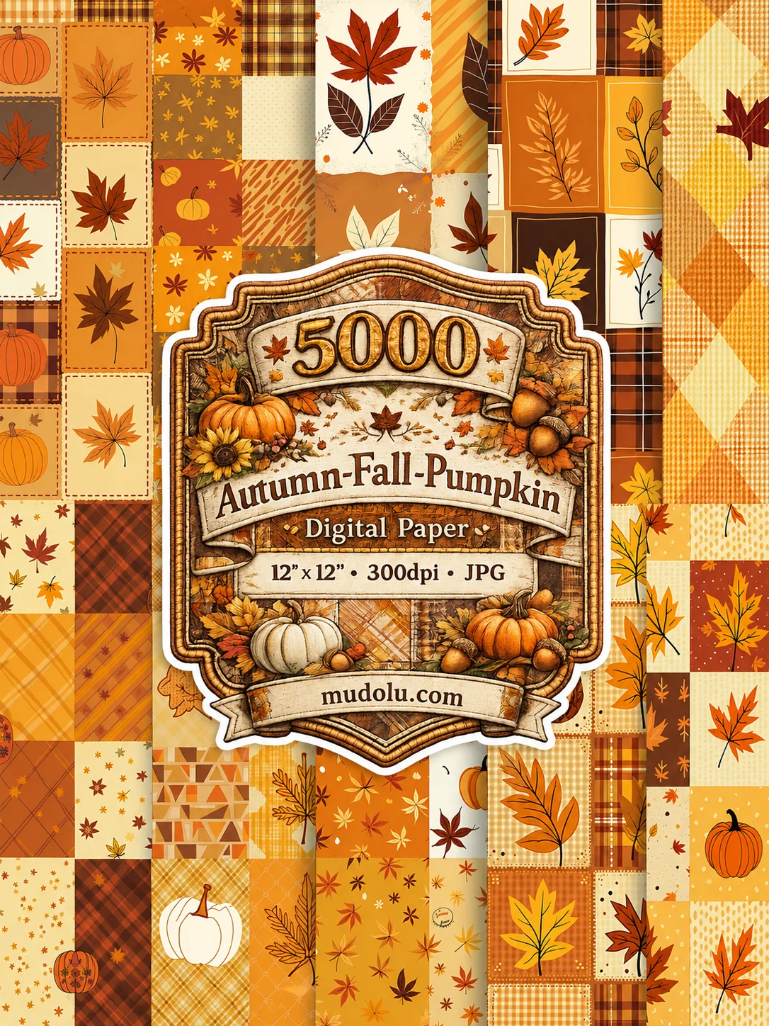 5000 Autumn Digital Paper Bundle, Fall Pumpkin Leaves Acorn Sunflower product image (2)