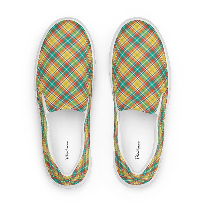 Yellow and Seafoam Green Plaid Women's Slip-On Shoes product image (1)