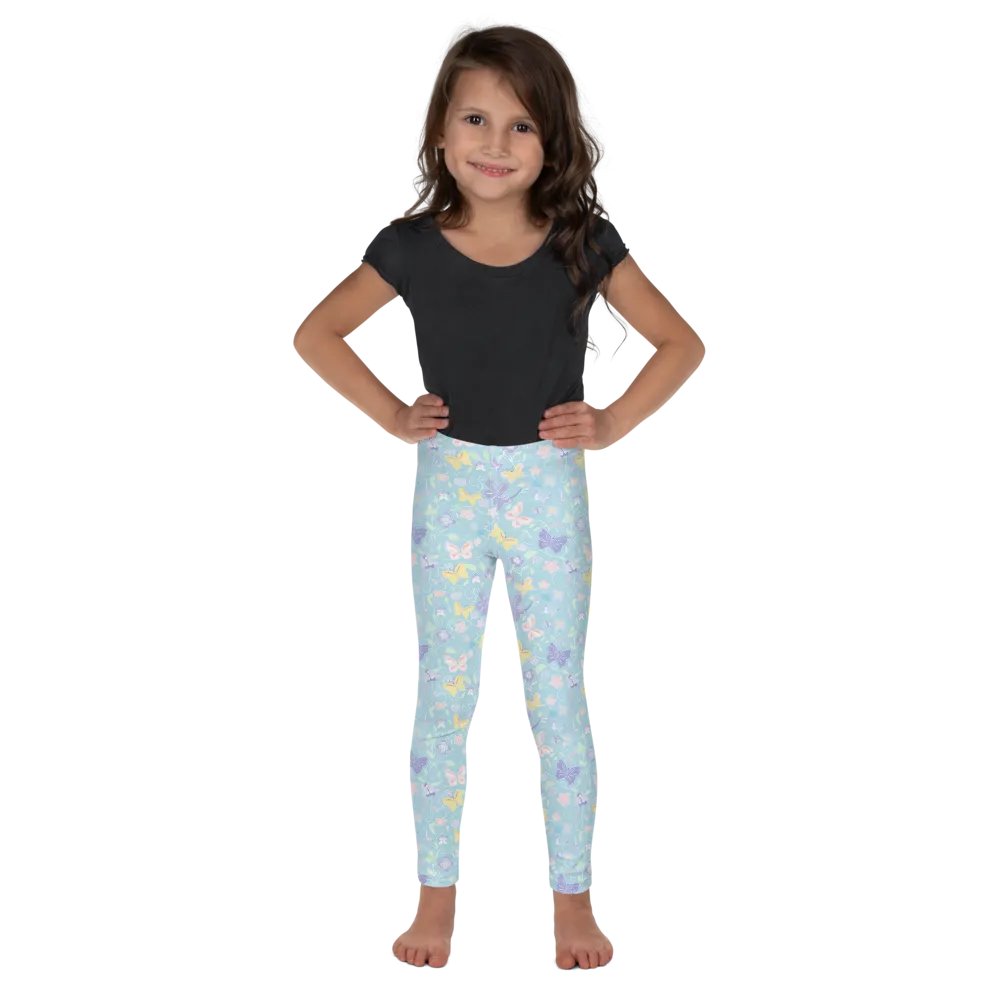 Tiny Spring Print Butterfly Pattern Turquoise Blue Kids Leggings product image (2)