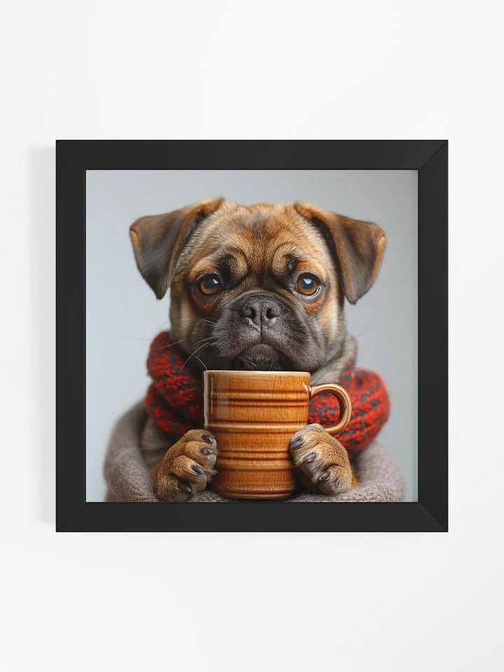 Cute Coffee Lover Puggle Dog Framed Wall Art product image (1)