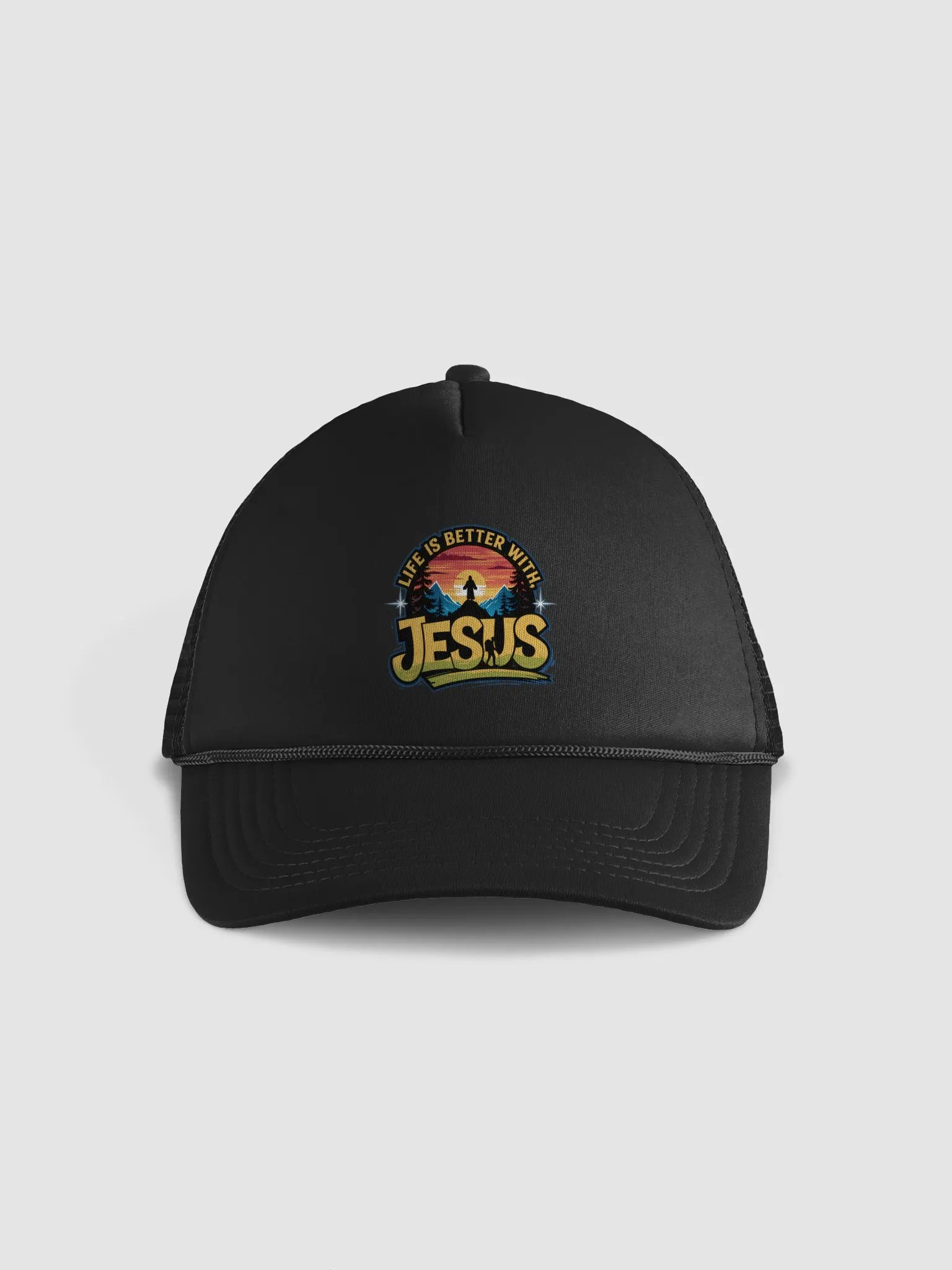 Life is better with Jesus Mountain Sunrise Trucker Hat product image (2)