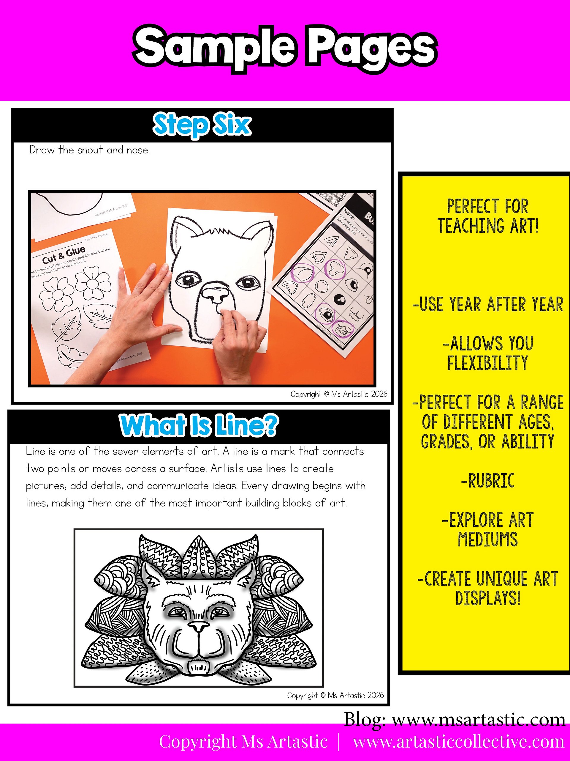 Line Art Lesson Element of Art Line 4th Grade Types of Lines Lion Art Project product image (7)