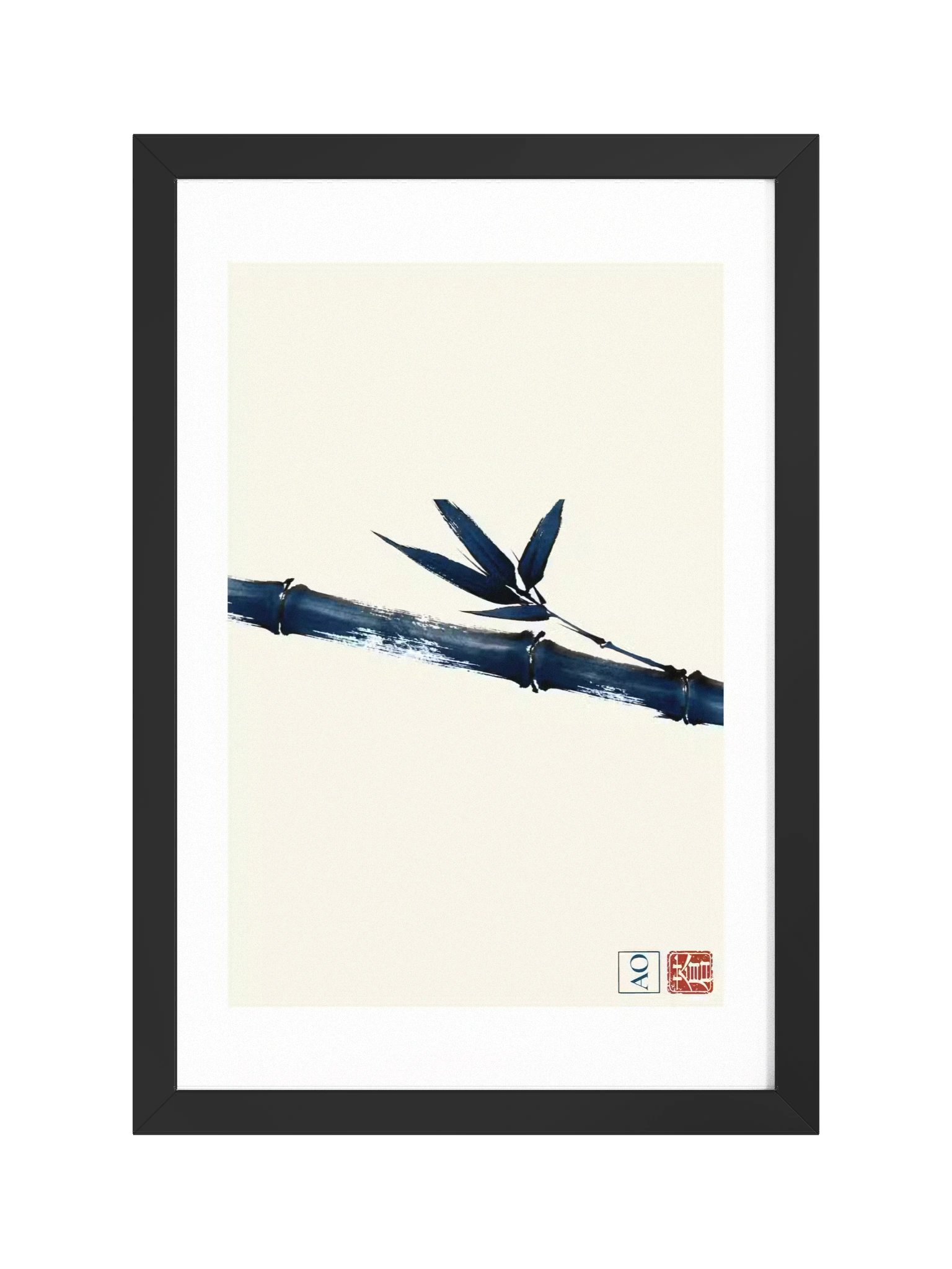 Japanese Ink Art Print | Indigo Bamboo No.06 | Framed Wall Art - AO Japan Blue product image (1)