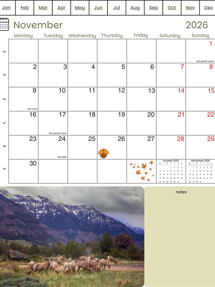 2026 Seasons of The Wild - A Honeysada PDF Calendar - 16 Pages (download) product image (2)