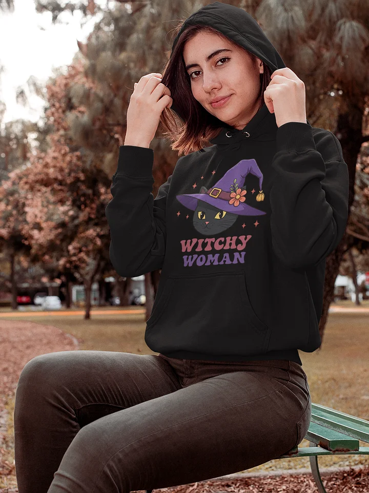 Witchy Woman Hoodie – Cute Black Cat Witch Hat Pullover, Spooky Halloween Sweatshirt, Cozy Witchcore Gift for Her product image (2)