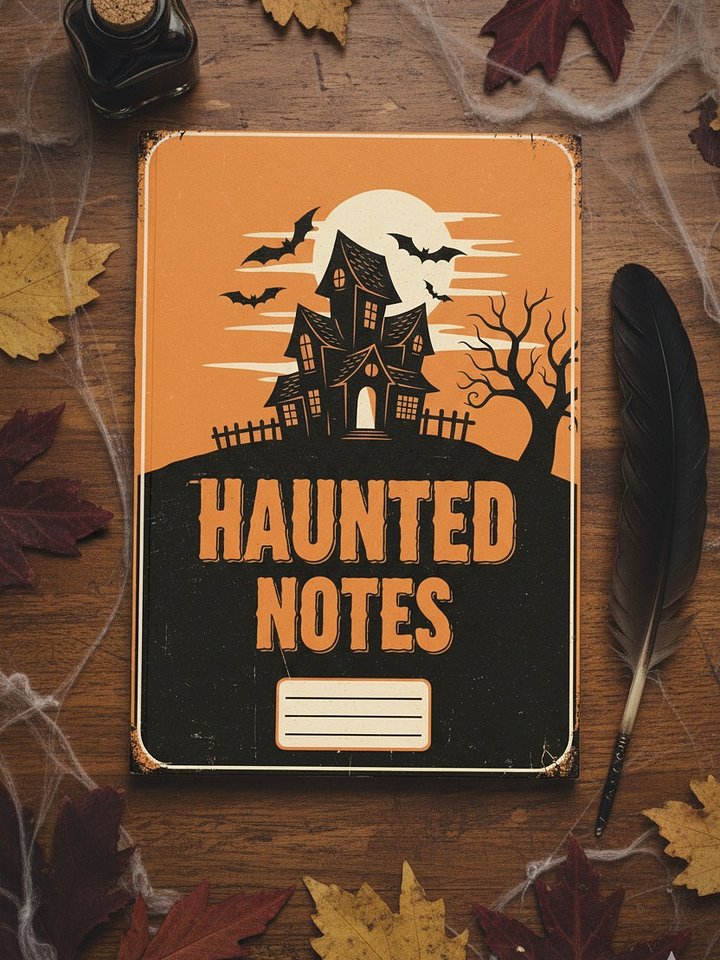 Haunted Notes Notebook Cover, Spooky House Digital Art, Rustic Halloween PNG, Printable Journal Cover, Instant Download, Commercial Use product image (1)
