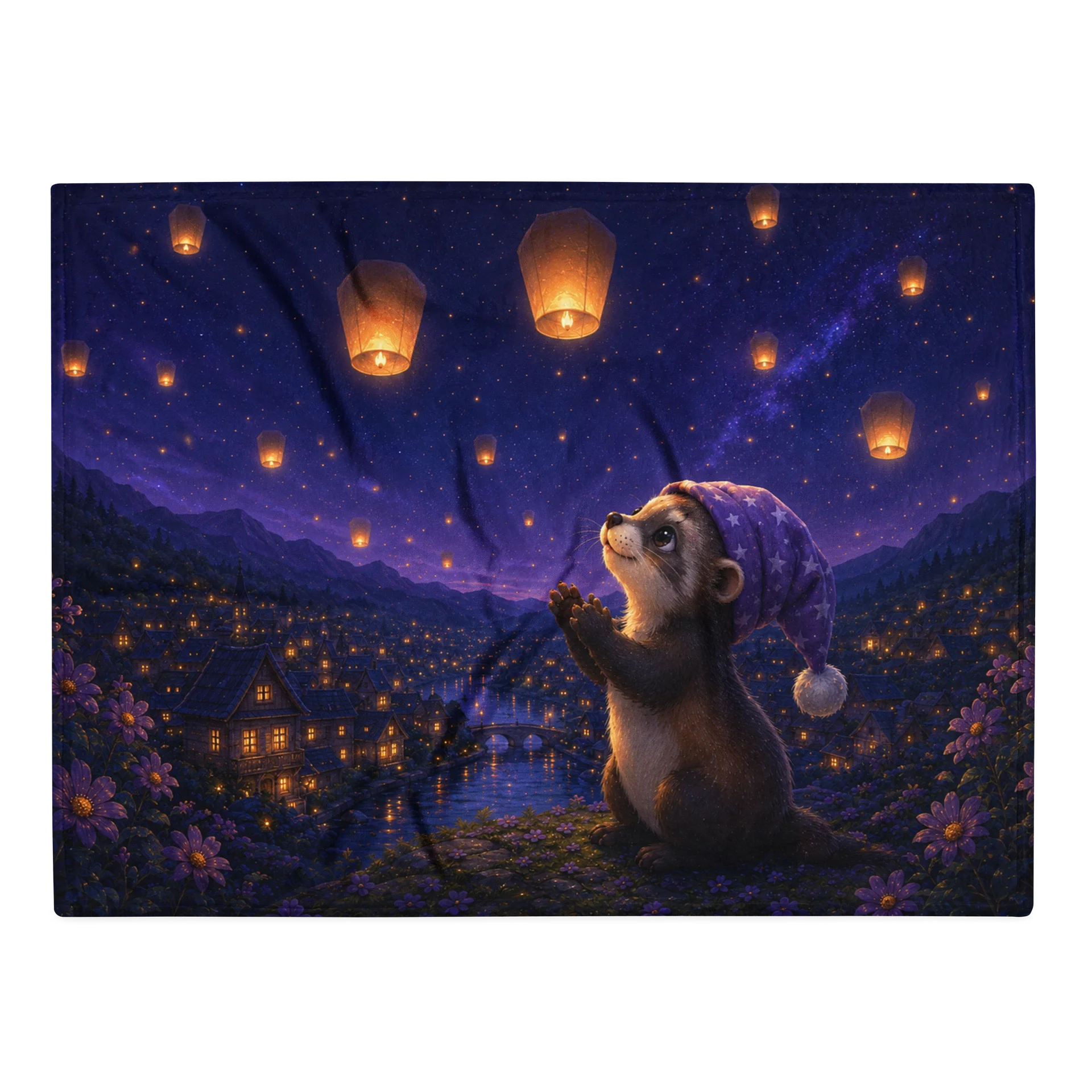 Lantern Wishes Ferret Throw Blanket | Moonlit Dreams product image (1)