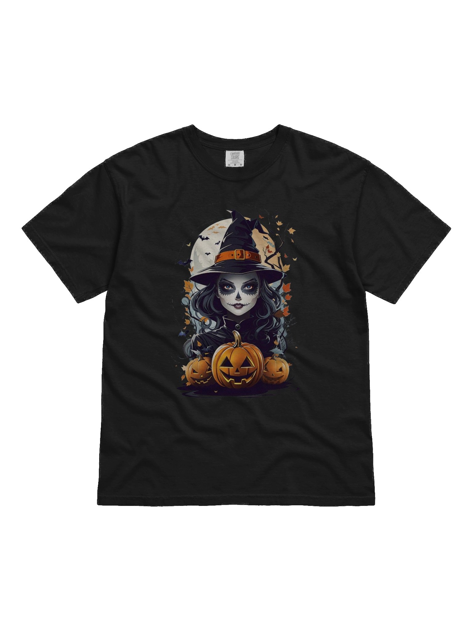 Witch and Pumpkins T-Shirt – Spooky Halloween Witch Tee, Gothic Jack-o’-Lantern Shirt product image (6)