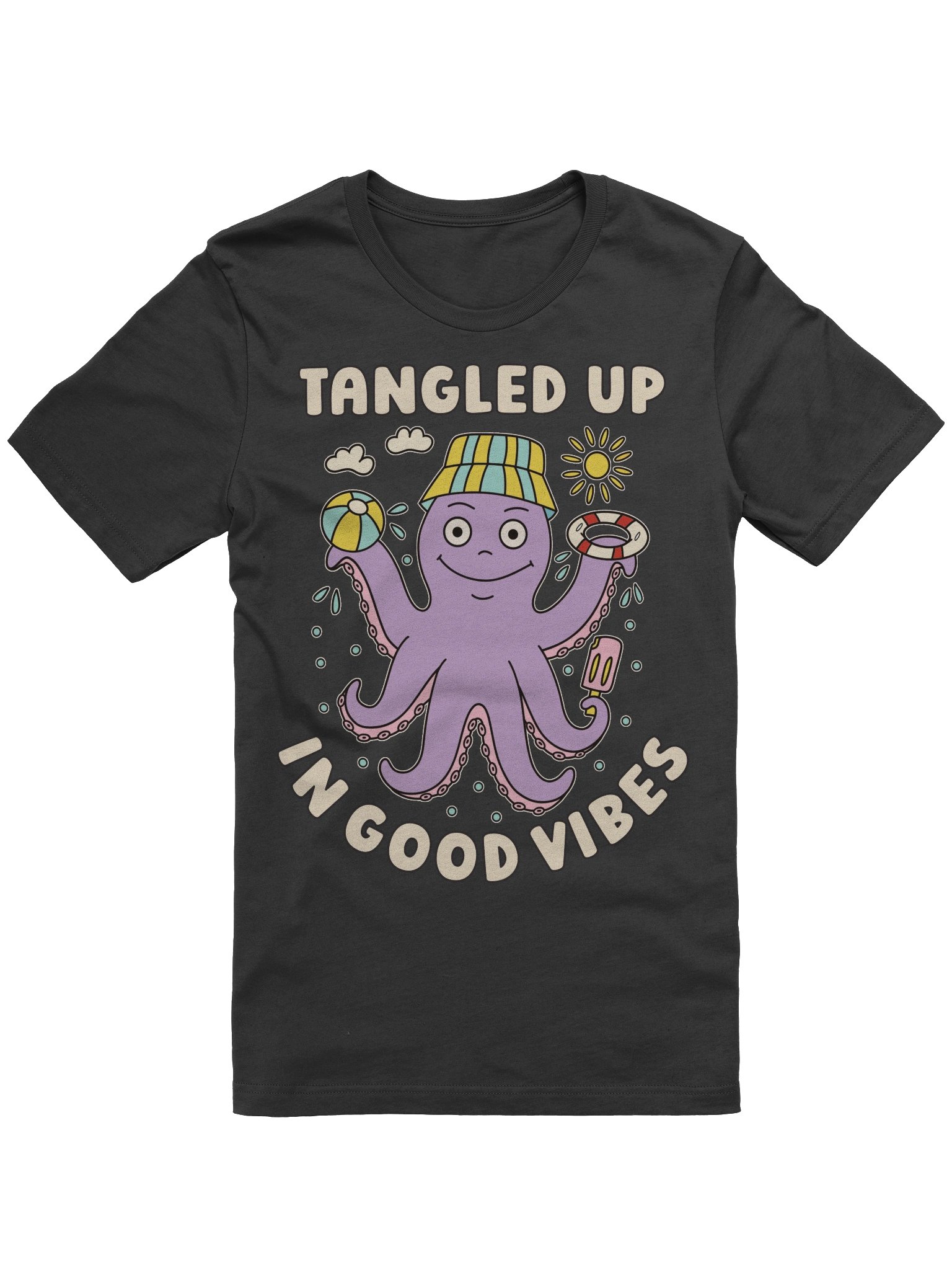 Tangled Up In Good Vibes Cute Silly Funny Octopus Unisex T-shirt product image (1)