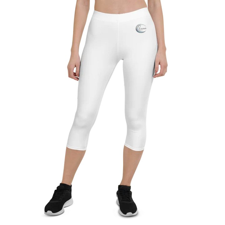 Luna Women's White Capri Leggings - Crescent Moon Logo Design product image (1)