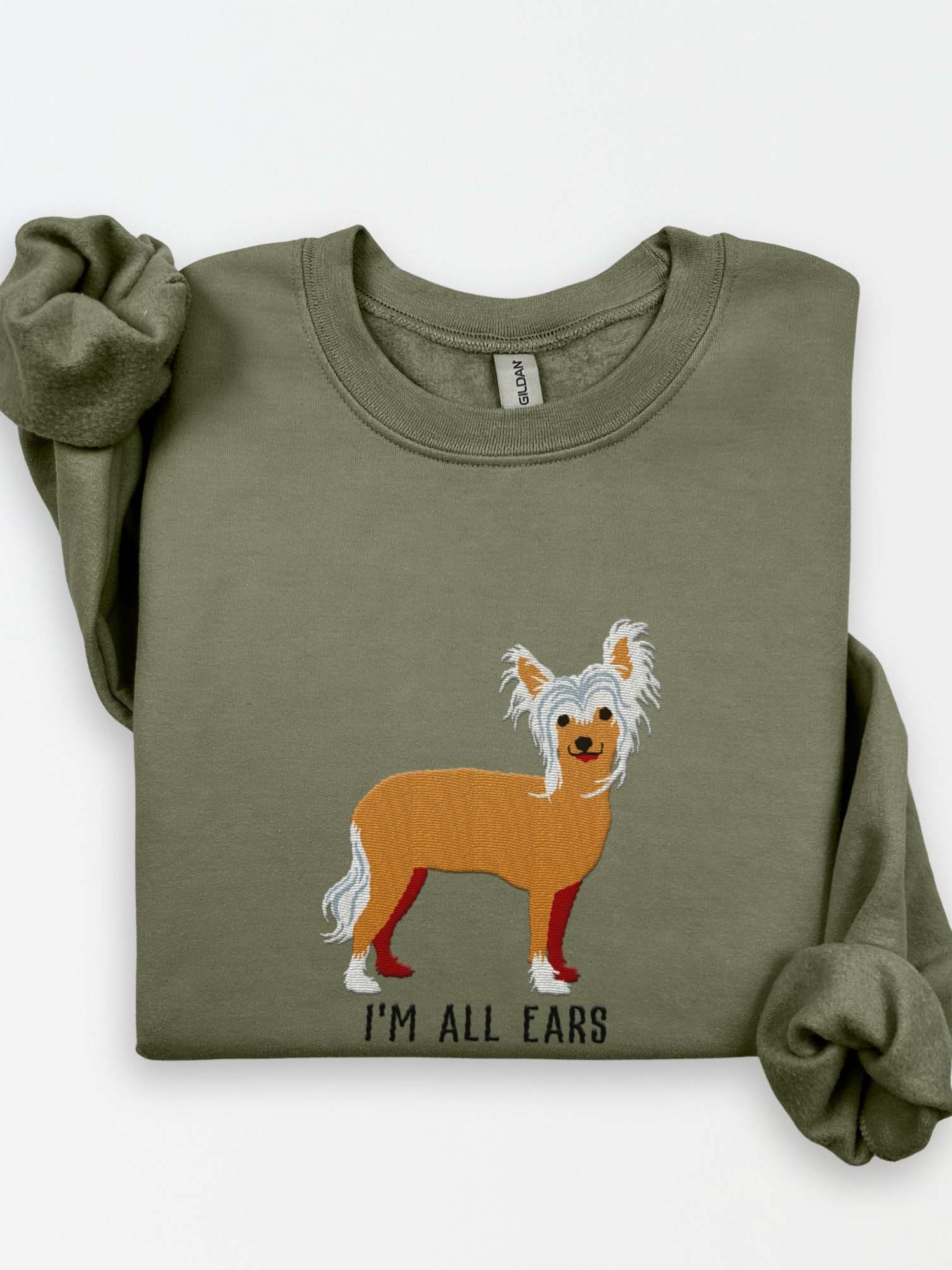I'm All Ears Sweatshirt (Embroidered) of a Chinese Crested Dog(Tan) product image (1)