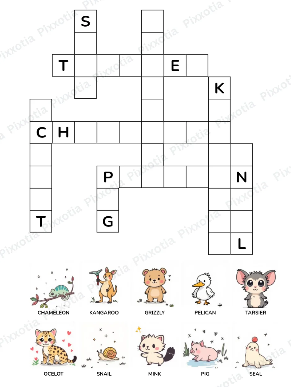 Animal Crossword Puzzle PDF | Fun Learning Activity | Printable with Solutions product image (3)