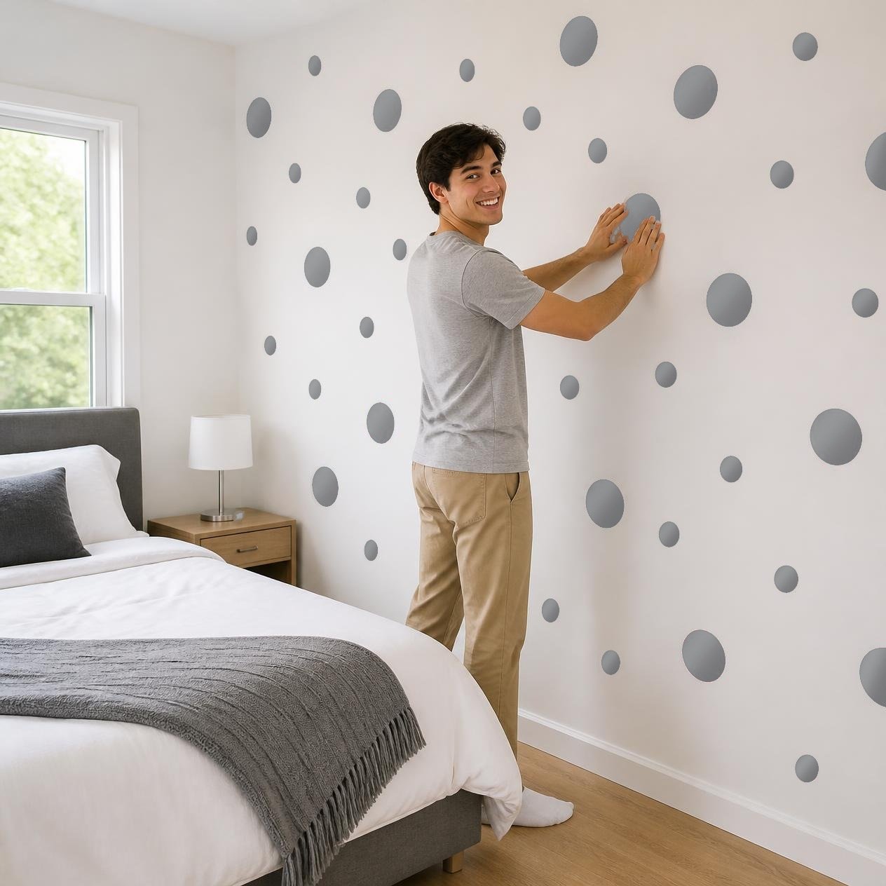 Metallic Silver Polka Dot Wall Decals, 2" and 4" Vinyl Circle Stickers, Removable Dot Decals for Nursery, Kids Room, Playroom product image (4)