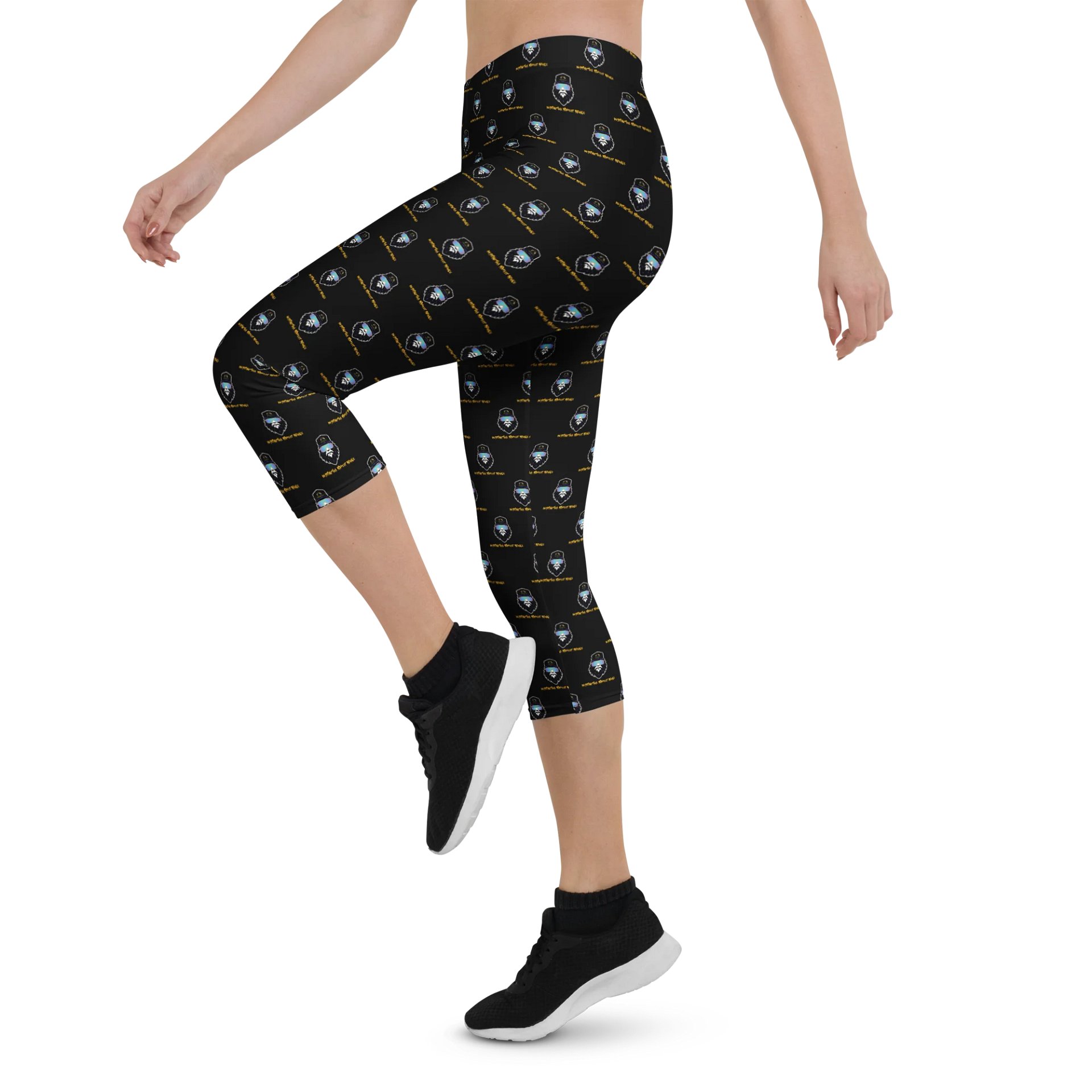Synthsquatch Fitness Bigfoot Monogram Logo All-Over Print Capri Leggings (Black) product image (4)