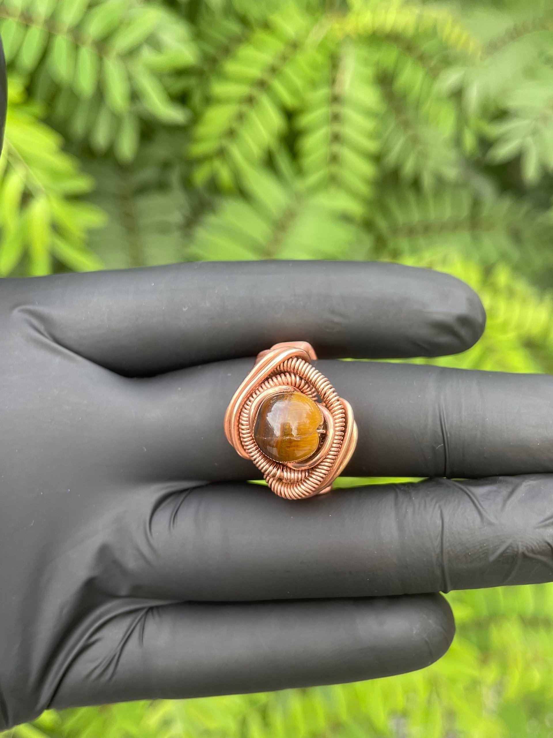 Handcrafted Copper Crystal Rings — Tiger Eye, Green Aventurine & Amethyst. product image (5)