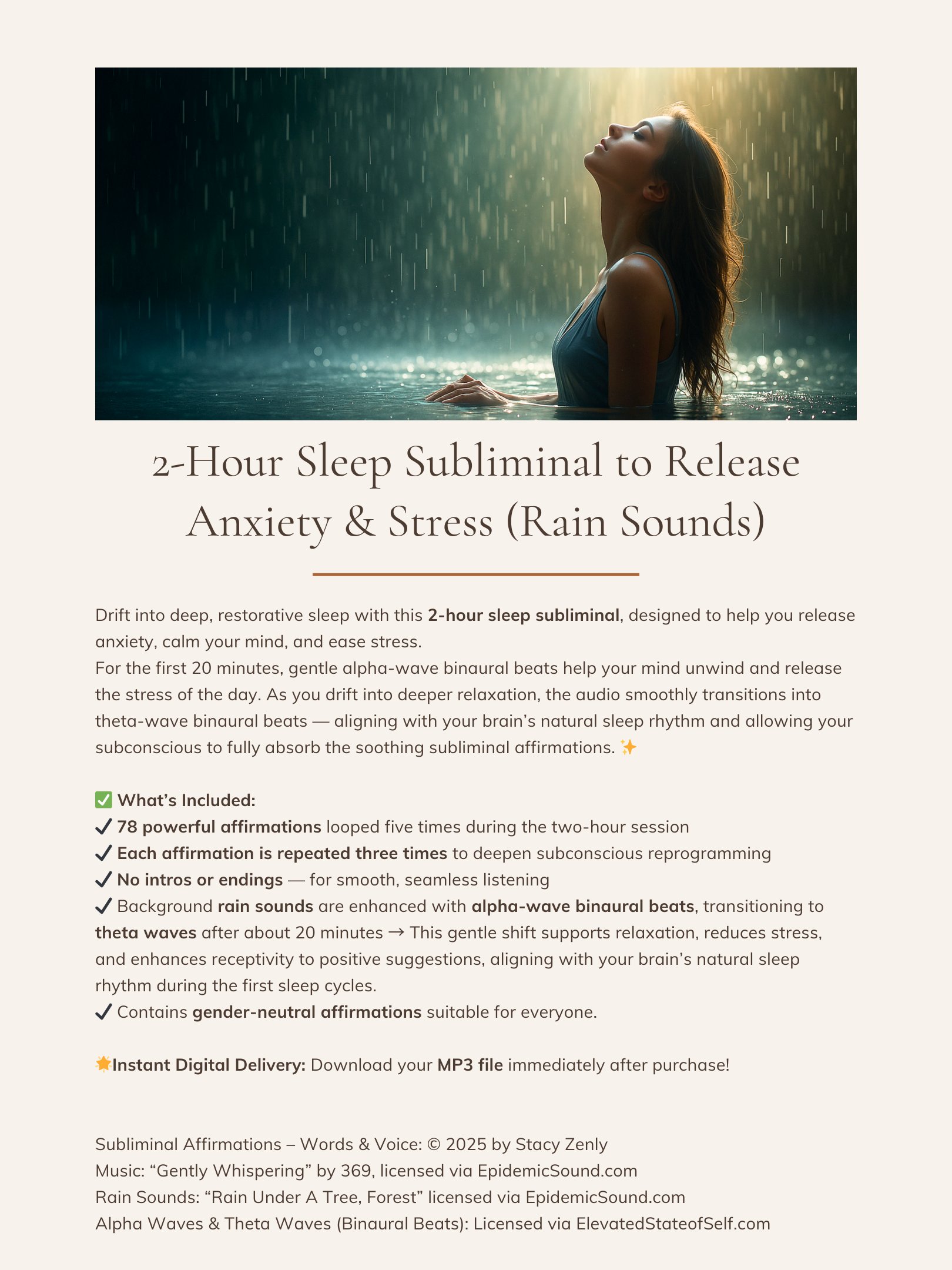 2-Hour Sleep Subliminal to Release Anxiety & Stress (Rain Sounds) | Download Audio MP3 product image (2)