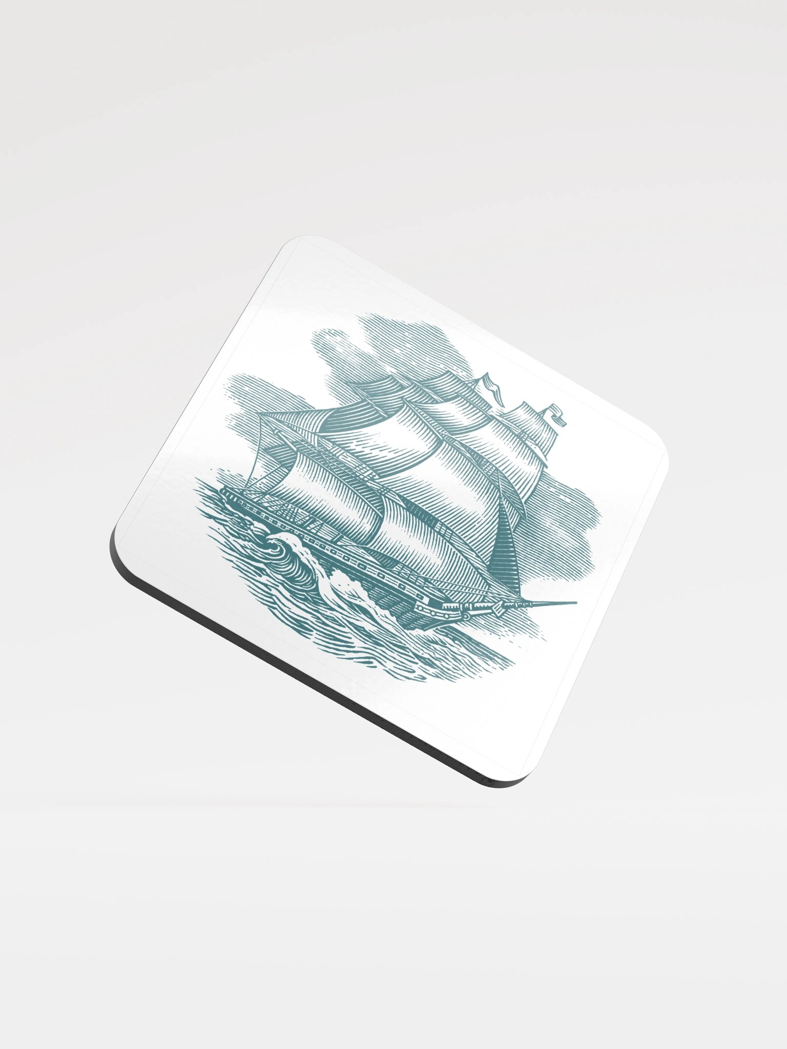 Monochrome Sailing Ship Glossed Cork Coaster product image (1)