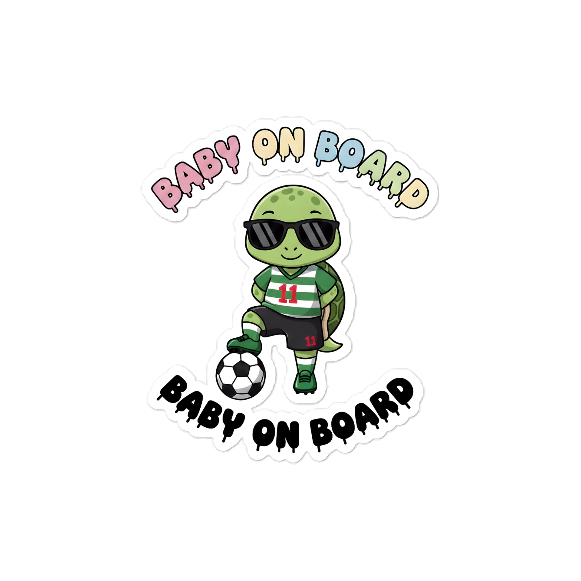 Funny Turtle Soccer Baby on Board Sticker - 5x5 Weatherproof Vinyl Car Decal - Cute Turtle Soccer Mom and Soccer Dad Gift product image (1)